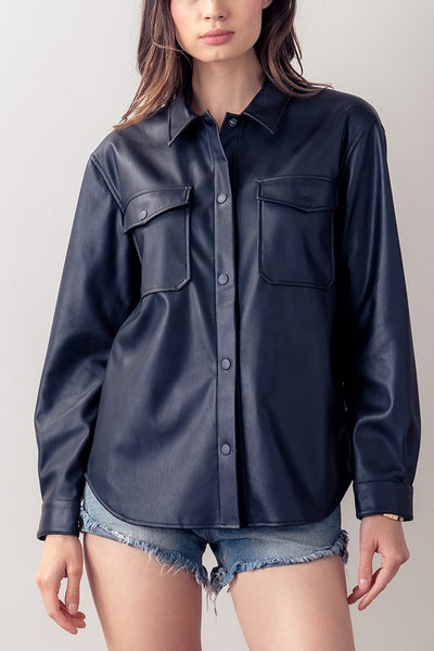 Faux Leather Button Down Shirt