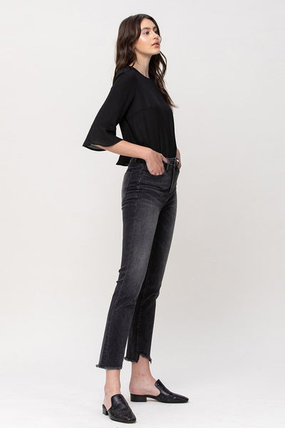 High Rise Straight Crop With Uneven Hem Details