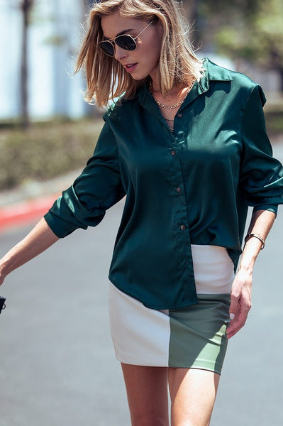 Elegant Classic Fit High Low Hem Silky Shirt
