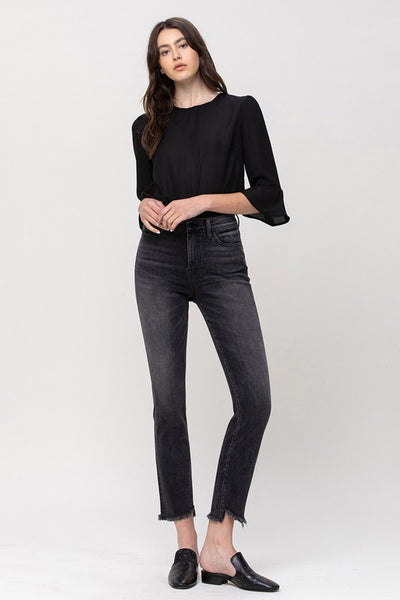 High Rise Straight Crop With Uneven Hem Details