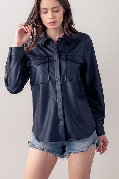 Faux Leather Button Down Shirt