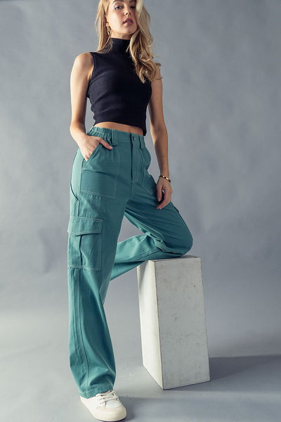 Wide Leg High Waisted 6 Pockets Cargo Pants