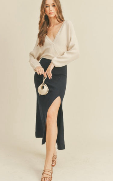 Side Draped Knit Maxi Dress